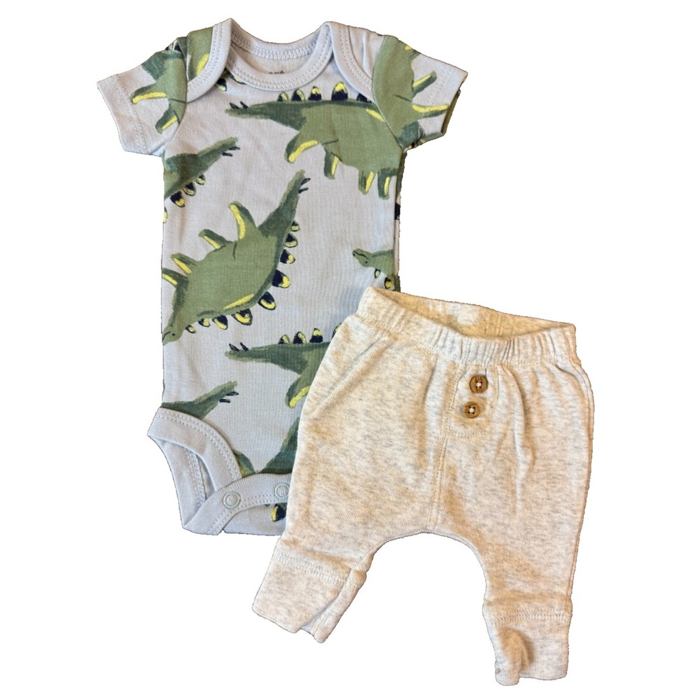 Carters Preemie Baby Boy Outfit Bodysuit Pants 2 Piece Set Reborn Doll Dinosaurs